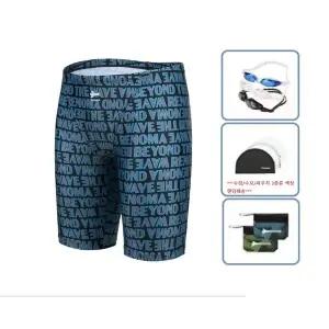 [레노마수영복](김해점)남성 레터링4부 수영복+수경+수모+지퍼백 4종세트/MS2E803BKSET