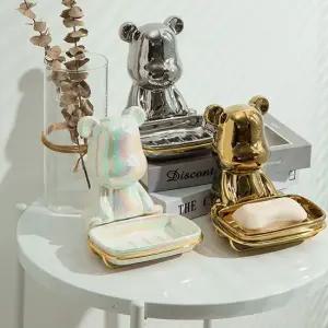 데코플래닛 크롬 베어 비누받침대 비누받침 트레이 세라믹 물빠짐 비누거치대