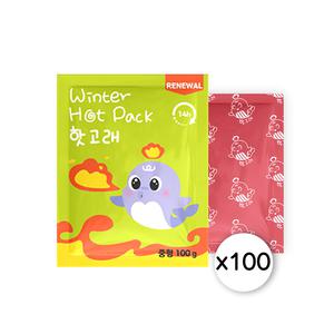 핫팩 100매 대용량 포켓형 손난로 국산 군용 캠핑 핫고래 100g 중형