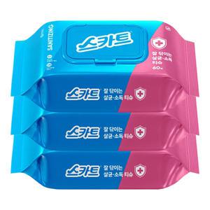 스카트 잘닦이는 살균 소독 티슈 60매 X 3개