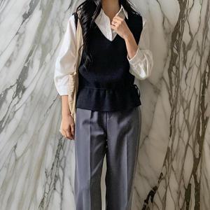 [옷자락]여자 스트링 블라우스 조끼 브이넥 세트