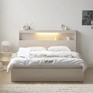 [아이앤] 세피아 LED 수납헤드 1단 침대 프레임 퀸 WF