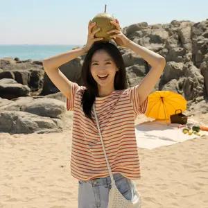 [JUST BETTER] 에센셜 베러장식 스트라이프 반팔티