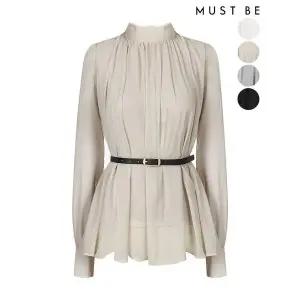 [하프클럽/머스트비]모크넥 드레이프 벨트세트 블라우스