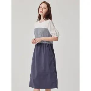 [하프클럽/올리비아하슬러]네이비 하슬러 줄무늬 배색 원피스 OHCMOP302