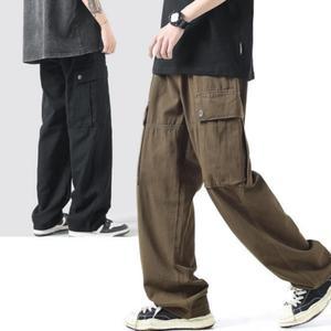 남자 세미 와이드 카고 팬츠 밴딩 작업복 포켓 건빵 바지