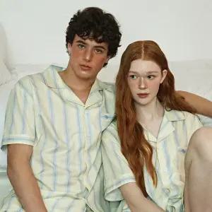 오셀픽 프렌치 반팔 파자마 세트 여성 남성 잠옷 홈웨어