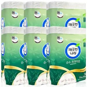 깨끗한나라 순수 프리미엄 화장지 3겹 30m 30롤 6팩