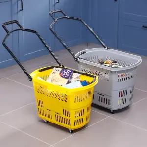 바퀴달린 플라스틱 빨래바구니 쇼핑카트 무인세탁 편의점용