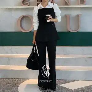 핫핑 [LOVB] 콜어바웃슬림 페플럼 슬리브리스+밴딩 부츠컷 슬랙스 set