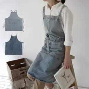 리얼 데님 앞치마 연청 진청 카페 식당 주방 작업복 공방 학교 어린이집 유치원