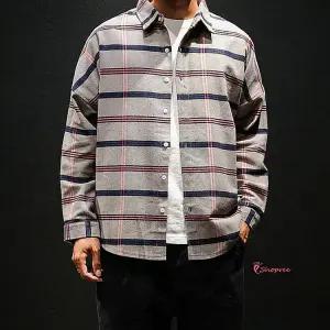 남방 대학생 남성 캐주얼 긴팔 남자 체크 면남방 카라 커플 난방cde071