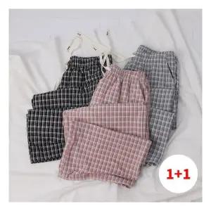 핑크룩 1 2장 기모 가을 겨울 체크 수면바지 남녀공용 빅사이즈 남성용 여성용 잠옷 바지1042640