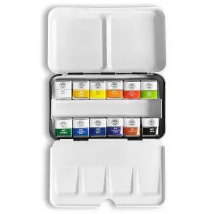 (12컬러) 문교 고체물감 하프팬 접이식 팔레트 클래식 수채화 물감/미술학원/수채/미술용/수체/학생/수체화