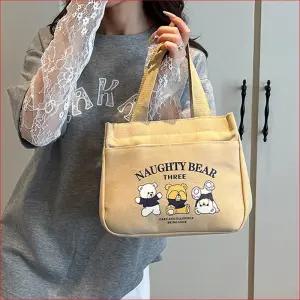 곰세마리 캐릭터 안심지퍼 가방 데일리 토트백 도시락 런치백 미니백 스퀘어 손가방 3컬러