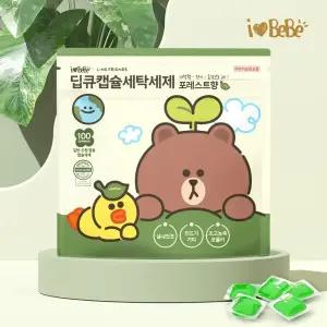 아이러브베베 라인프렌즈 캡슐세제 100개입 포레스트향 고농축 세탁세제 실내건조 드럼 일반겸용