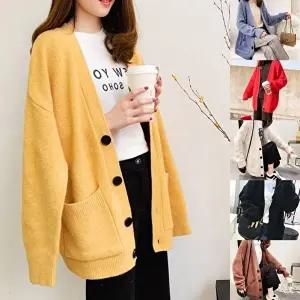 여성스런 컬러 간절기 아우터 도톰한 긴팔 가디건 (KYR-WC04AF7)