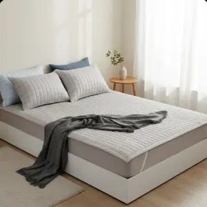 순면 침대패드 누빔 매트리스 이불 패드 사계절 고정밴드 슈퍼싱글 퀸 SS Q