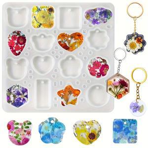 1개- 구멍이 있는 열쇠고리 레진 몰드 실리콘  16구멍 쥬얼리 펜던트 몰드  DIY 펜던트 귀걸이  열쇠고리