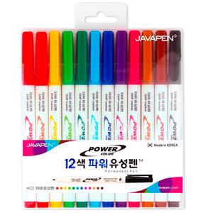 자바펜 파워 유성펜 12색 네임펜 세트