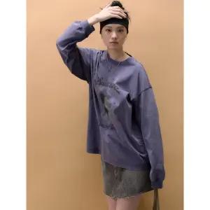 [에잇세컨즈] 가먼트다잉 그래픽 긴소매 티셔츠 - 블루 (356141CM3P)