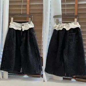 [상상키즈]여아 레이스 허리포인트 와이드 데님팬츠