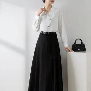 스퀘어 FD72TH42 언발 버튼 여성 카라 셔츠 블라우스 화이트