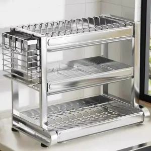 프리미엄 물빠짐 설거지 그릇 선반 트레이 304스테인리스스틸 식기건조대 56cm F