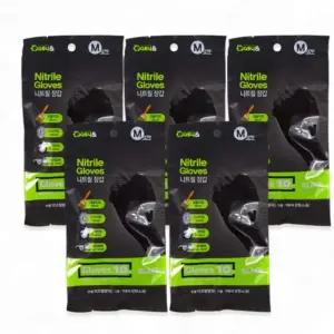10매 5개 블랙 청소 요리 m 미용 위생 찢어짐방지 니트릴장갑 탄력 핏감 라텍스프리