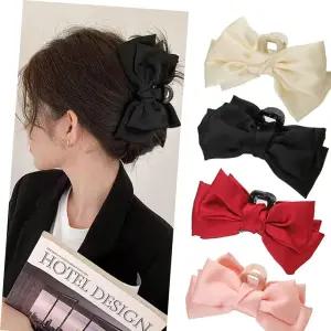 예쁜핀 여성 올림머리 새틴 실크 소재 왕사이즈 리본 집게핀