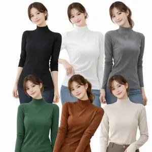 여자 반목티 소프트웜 하프넥 긴팔 티셔츠 봄 가을 겨울 기모 레이어드 슬림핏 기본티 데일리룩