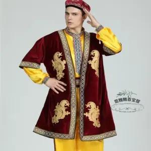 조끼 우즈베키스탄 로브 진한 파랑 남성 롱 상의 전통 공연