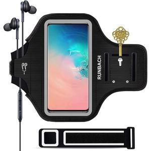삼성 갤럭시 S25 / S24 S23 S22 S21 S20 S10 S9 S8용 런바흐 암밴드 (최대 6.2인치), 카드 슬롯과 키 홀더가 있는 방수 러닝 운동 짐 가방 (블랙)