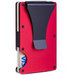 남성용 골리디 지갑, 금속 머니 클립/캐시 스트랩이 있는 슬림 미니멀리스트 탄소 섬유 RFID 차단 알루미늄 카드 홀더, 매트 레드