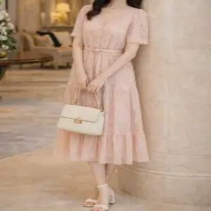 [꼼빠니아]여성 노카라 레이스 핑크 벨티드 원피스 CAEU4-WOP500