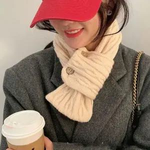 남녀공용 622XCA82 5컬러 투 버튼 꽈배기패턴 짜임 미니목도리