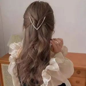 여성 874YFW85 V자 고급 큐빅 반묶음 올림머리 헤어핀 머리핀