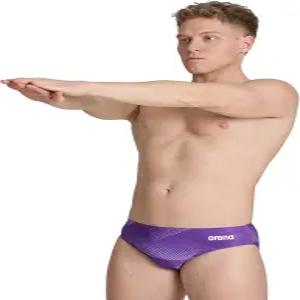 아레나 남성 수영 브리프 하프톤 팀 프린트 맥스라이프 운동용 수영복 전문 트레이닝 스포츠 퍼플 미국