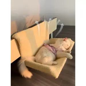 최고급 고양이 부착형 포근한 거치형 창틀용 걸이형 베이지 통기성 메쉬 흡착 해먹 중형