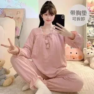 봄 가을 잠옷 공주풍 포함 긴팔 솔리드 패드 잠옷세트 세트 커플용 빅사이즈 CH3