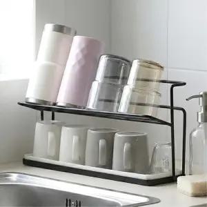 싱크대 식기건조 2단 컵건조대 물빠짐 트레이 정리대 컵거치선반 컵걸이대 모던키친
