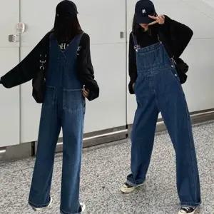 여성치마 여자 진청 멜빵바지 오버롤 데님 통바지 꾸안꾸