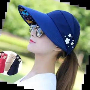 벙거지모자 여성 돌돌이머리띠 썬캡 꽃자수 햇빛가리개 여름모자