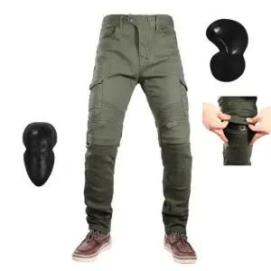 프리미엄 탈착식 팬츠 바이크바지 모토크로스 사계절용 올리브그린 기본보호대 XS 통기성 방수