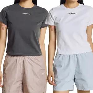 뉴발란스 여성 에센셜 슬림핏 세미 크롭 여름 데일리 반팔 티셔츠