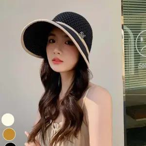여성썬캡 휴대용썬 m장식 니트 돌돌이 여름 비치 챙모자 자외선차단모자