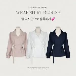 핫핑 [하객룩/벨트세트] 포에드 오픈카라 랩 리본 스트랩벨트 셔츠 블라우스
