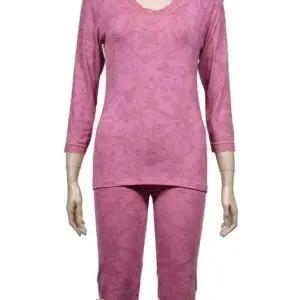 레이스 목라인 플라워 나염 8부 상하세트 방한 상의