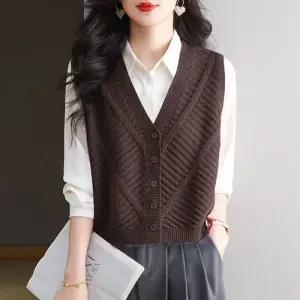 여성용 니트 나시 아우터 브이넥 민소매 춘추 니트조끼 조끼 CH3