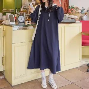 후드 배색 롱 원피스 긴팔 무지 루즈핏 여성 빅사이즈